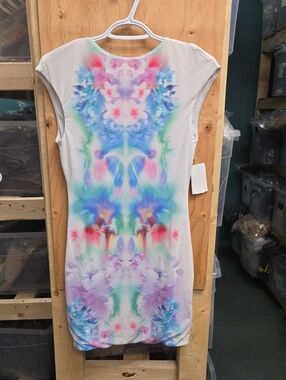 AFRM Size M Multi Colour Abstract Print Cap Sleeve Mini Dress
